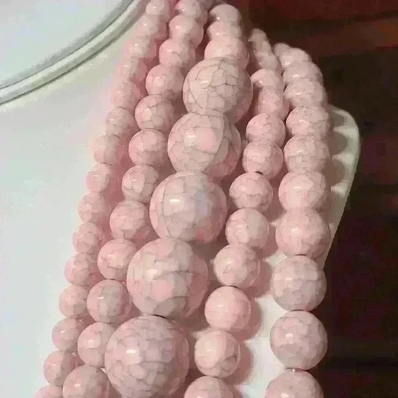 Chunky pink beaded 5 standard necklace - Picture 5 of 16